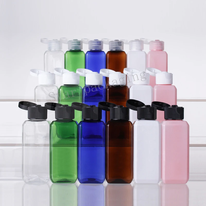 

50ml Cosmetic Liquid Soap Plastic Bottles 50cc Square multicolor PET Container Flip Top Cap Shampoo Bottle Clear 100pc/lot