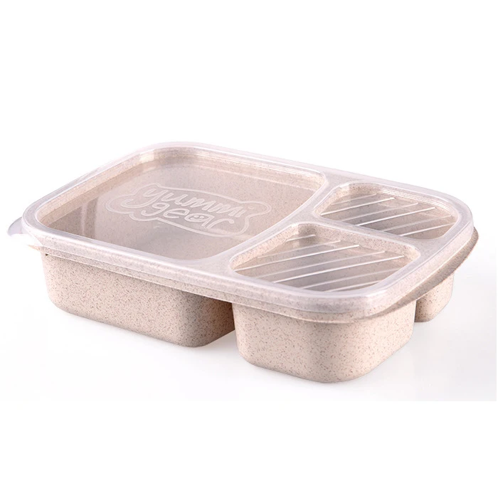 Пшеничная соломенная Ланч-бокс портативная коробка для бенто Ланчбокс Герметичный пищевой контейнер для микроволновой печи столовая посуда для детей - Цвет: Бежевый