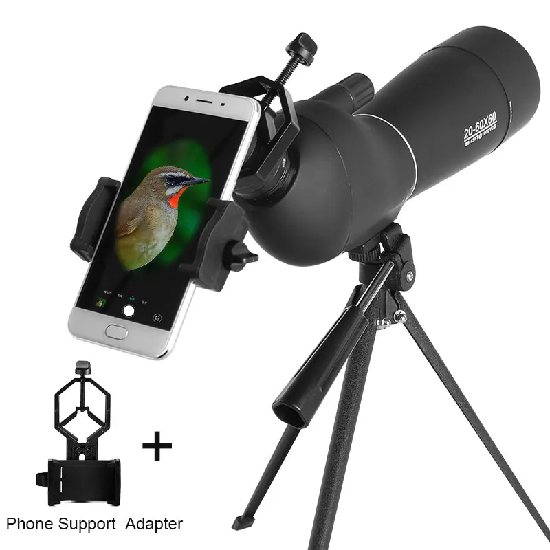 AOMEKIE 20-60X60 Увеличить Зрительная труба с штатив смартфон держатель HD наблюдения за птицами Охота Shotting Монокуляр телескоп черный - Цвет: Черный