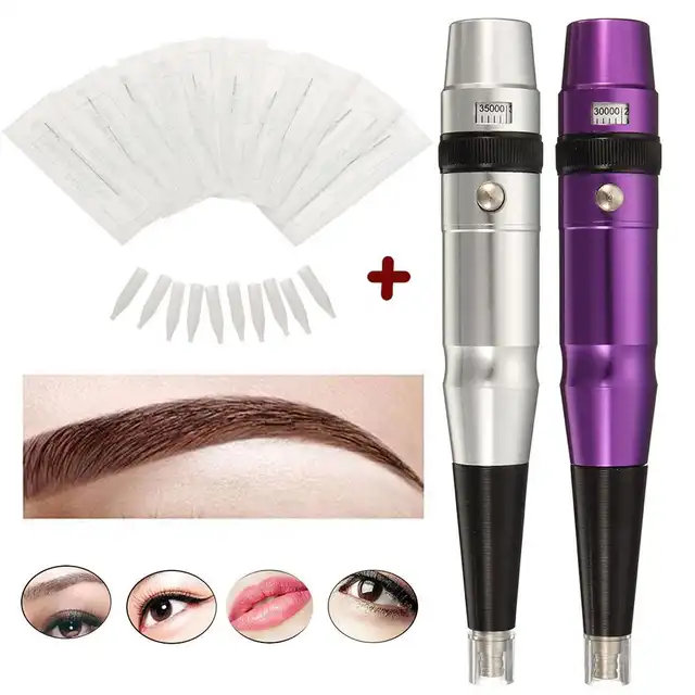 1 Set Professional Stainless Steel Semi Permanent Eyebrow Lip Tattoo Pen Body Art Tattoo Tool 1pc Eyebrow Tattoo Pen 10 Needles Tattoo Kits Aliexpress