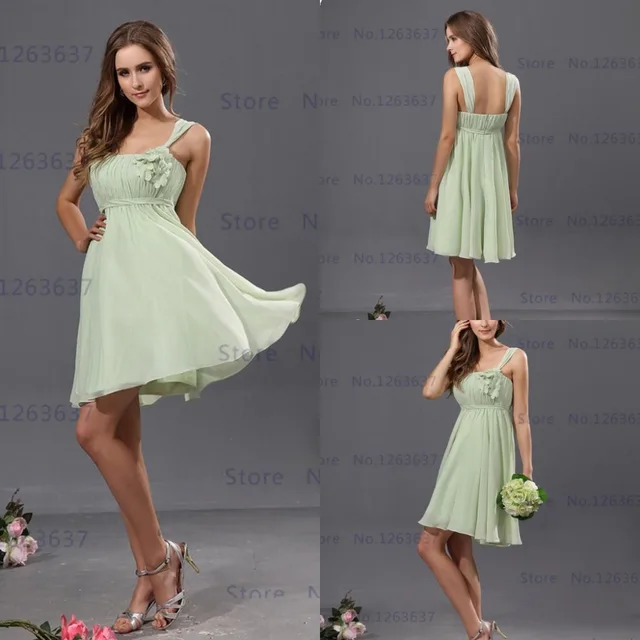 Sage Green Short Bridesmaid Dress Sexy Knee Length Chiffon Cheap