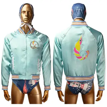 

Men's Les Crevettes pailletees jacket briefs hood Shiny Shrimps outwear coat gay cosplay costume Halloween carnival costume