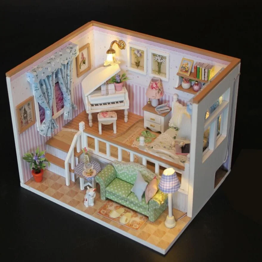 Doll House Miniature DIY Dollhouse With Furnitures Wooden House Stars