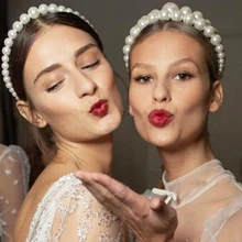 Большие жемчужные повязки для волос для женщин, свадебный головной убор, элегантный милый обруч для волос для девочек, аксессуары для волос