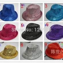 Новинка года 10 шт./лот модная детская мода блестка peoperties танец Малый fedoras яркая шляпа интимные аксессуары