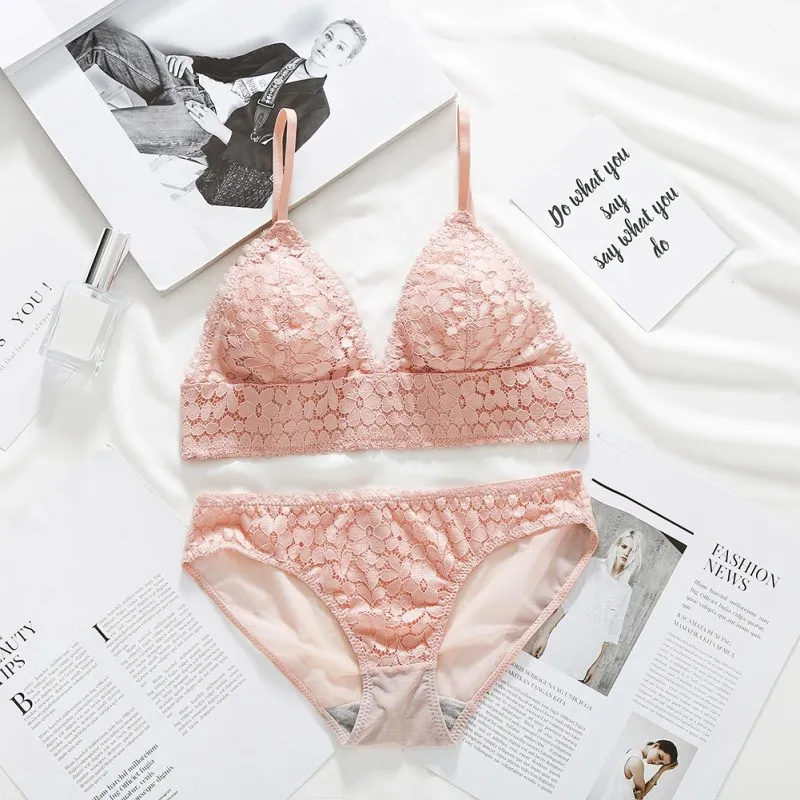 Women Lingerie Triangle Cup Sexy Lace Bra Set Underwear thin Push Up Brassier Comfortable Transparent Briefs Sets