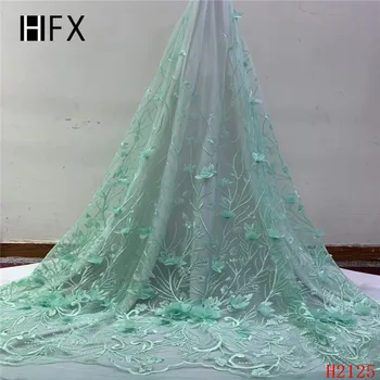 

HFX Nigerian Lace Fabrics 3d Flowers Mint Green African Lace Fabric 2019 High Quality Tulle Net Lace Fabric for Girls X2125