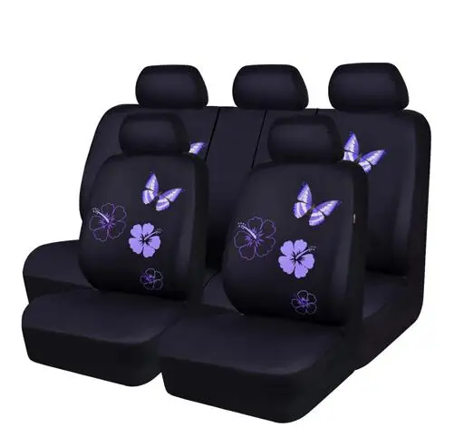 Car-pass Universal Car Seat Covers Butterfly Cover For Cars,Suv Car Interior Accessories - Color Name: Full Set Purple