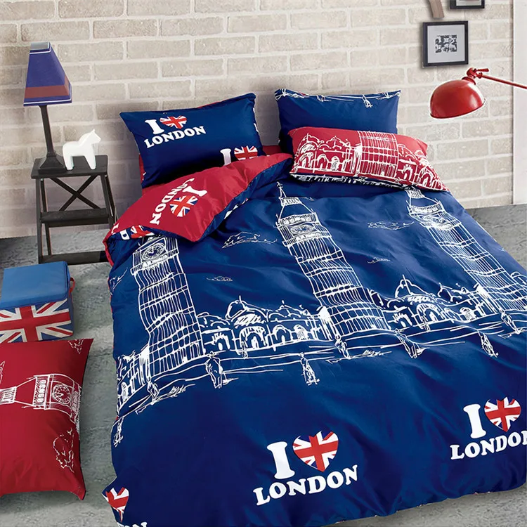 

2016 New reversible Bedding set 4 Pcs British style Bed sets Use of both sides Duvet cover Bedsheet Pillowcase Home textile