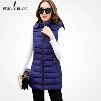 

Pinky Is Black 2017 New Winter Casual Cotton Vest Women Sleeveless Hooded Jacket Coat Colete Feminino Waistcoat Plus Size 4XL