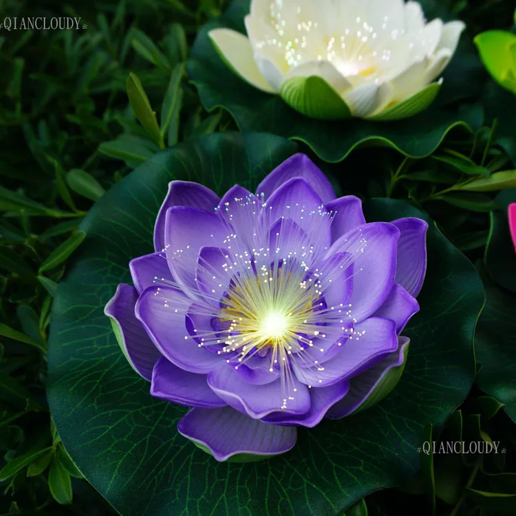 Искусственный Водонепроницаемый светодиодный светильник из оптического волокна, плавающий, искусственные цветы в виде листьев лотоса, лилия, меняющая цвет, украшение для свадебной вечеринки D23 - Цвет: Purple