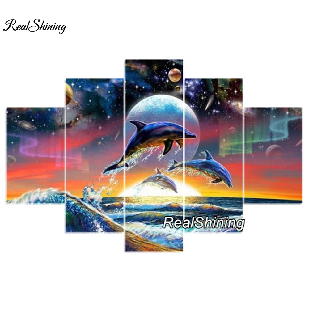 

REALSHINING Jumping Dolphin 5d Diamond Painting Cross Stitch Needlework Full Square Mosaic diy Diamond Embroidery Crafts DM128