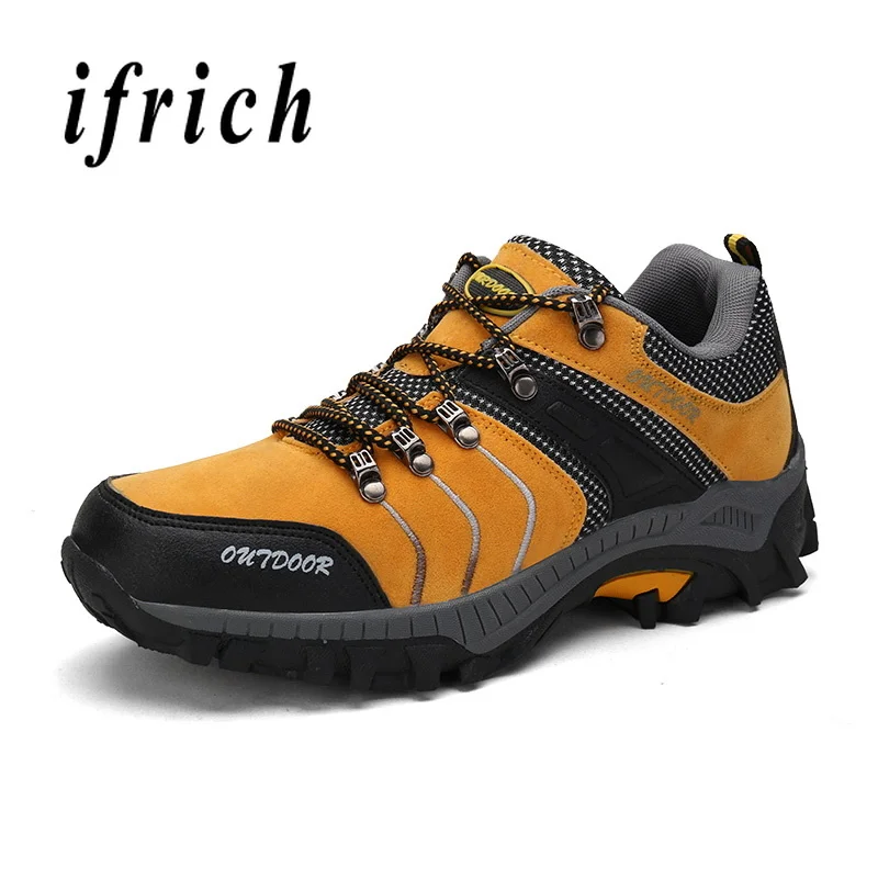 

New Men Camping Shoes Yellow Gray Sneakers Trekking Male Comfortable Men Mountain Climbing Footwear Rubber Sole Walking Trainers