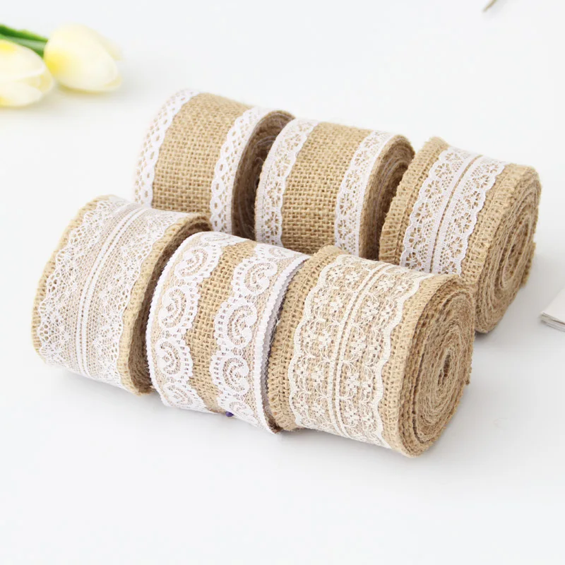 

1yard 5cm Burlap roll DIY handmade Christmas wedding craft burlap strip lace linen roll