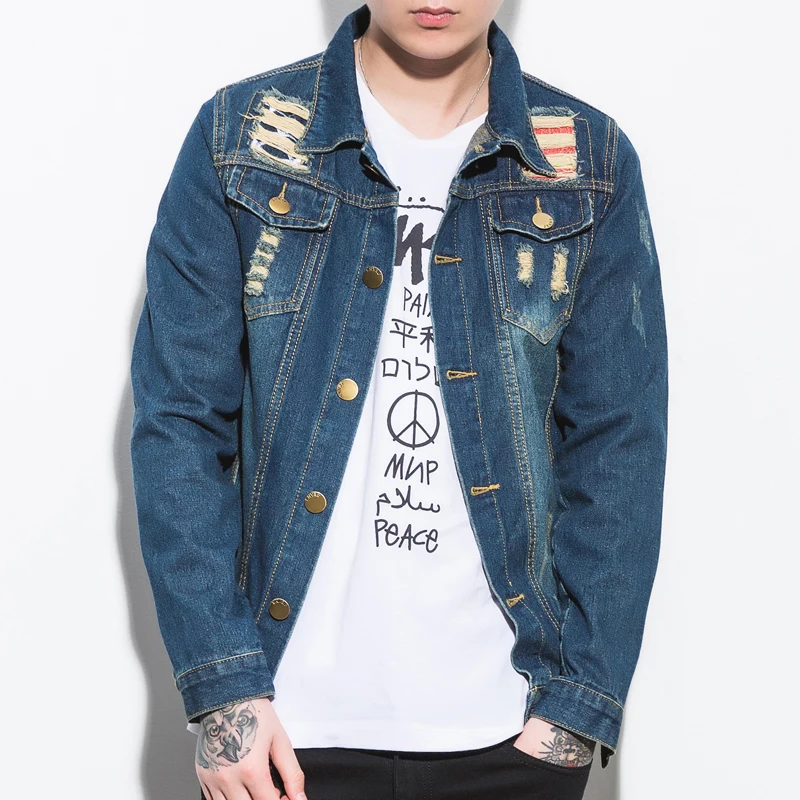 brand Men's fashion high quality Jacket men slim top Blue denim jacket