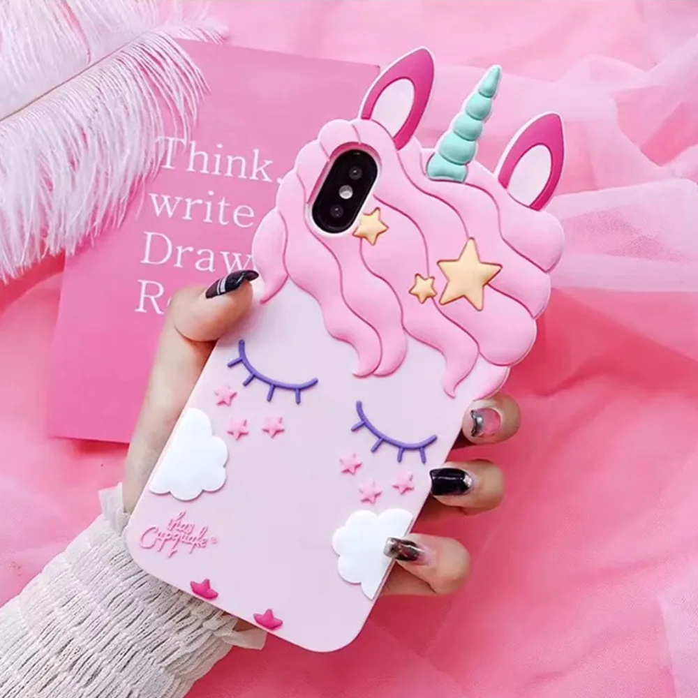 Чехол для iPhone 5S 6 6S 7 8 Plus X мягкий силиконовый чехол телефона с 3D рисунком единорога