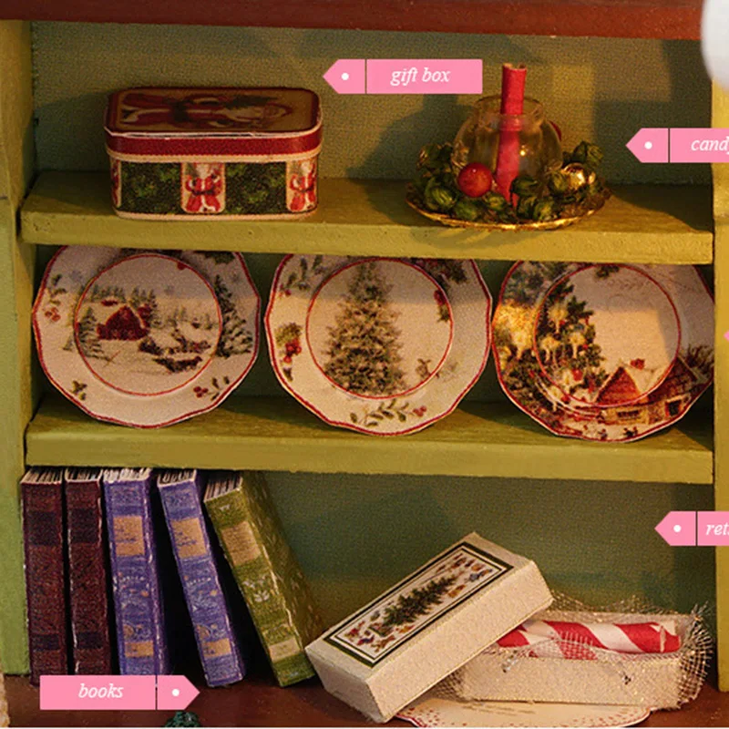 Holiday Time Handmade Furniture Doll House Assemble Kits Diy 3D Wooden Miniaturas Dollhouse Toys for Christmas Birthday Gift