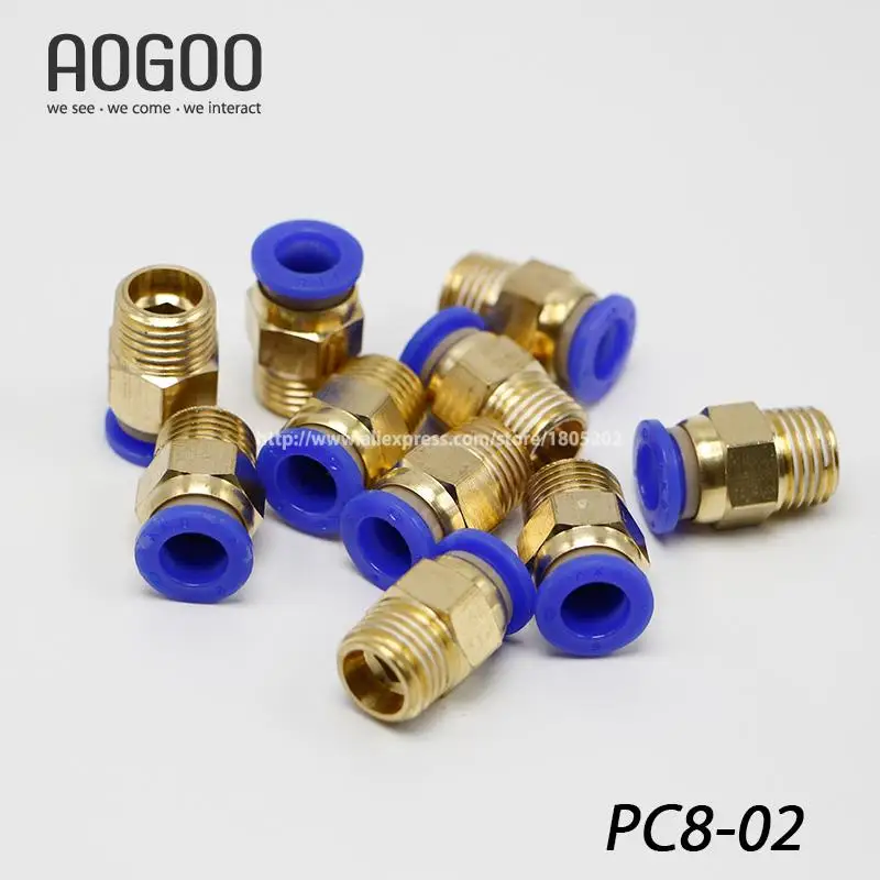 

10Pcs/lot PC8-02 Tube 8mm Thread Straight Throught 1/4" Pneumatic Pipe Fitting tube connector