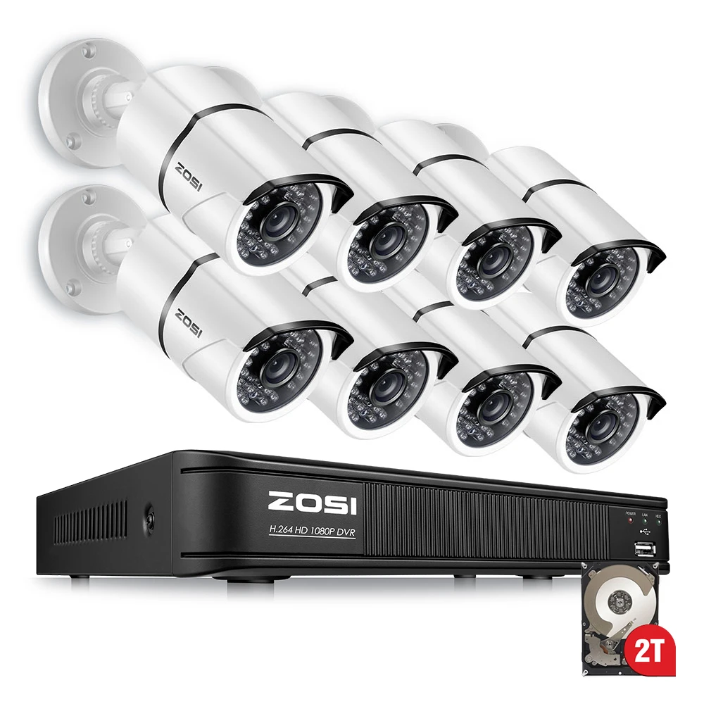 ZOSI камера безопасности 8ch система видеонаблюдения DVR DIY Kit 8x1080 P Камера Безопасности 2.0mp камера система видеонаблюдения 2 ТБ HDD