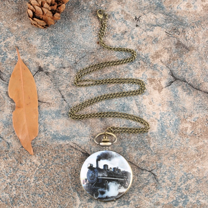 Collectibles Train Car Print Pendant Pocket Watch Fob Chain Necklace Mens Flip Retro Case Quartz Watch Hour Clock for Men Women 2019 (7)