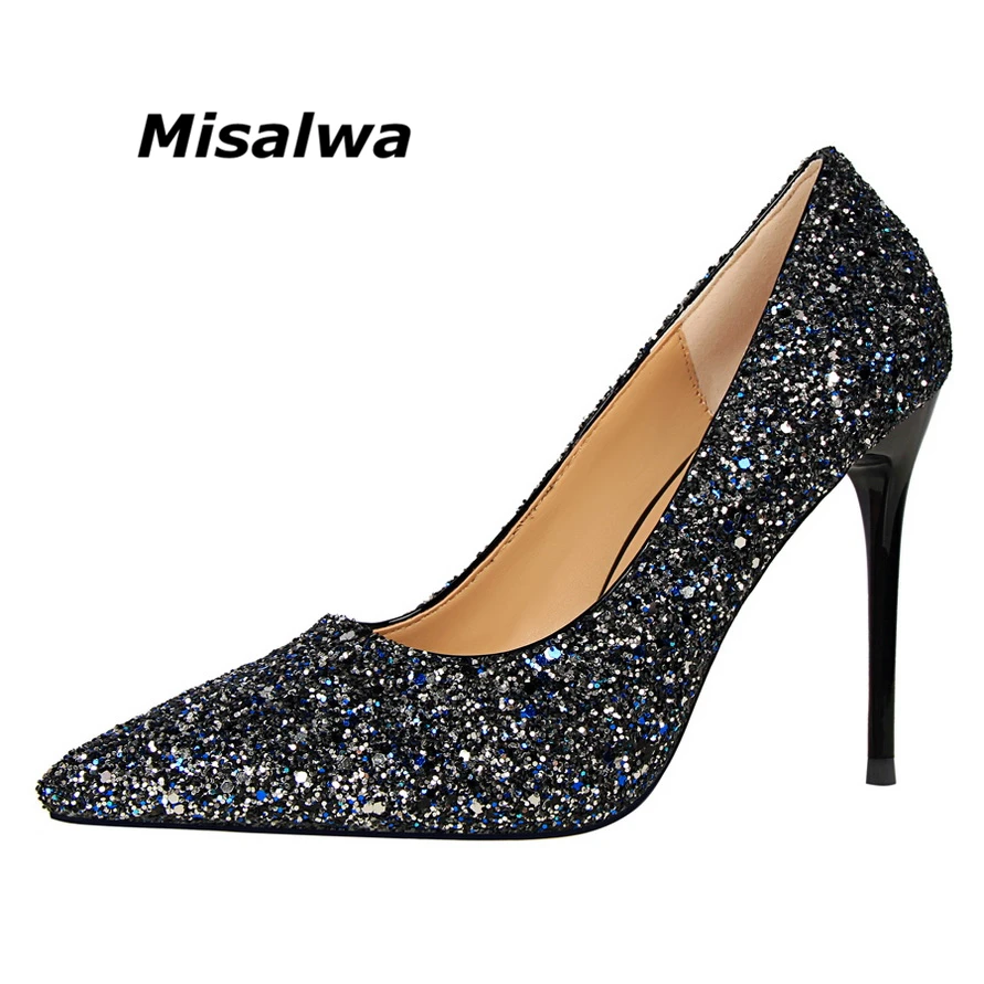 

Misalwa 8 Colors Shinning Bling Sexy Women Pumps Thin Heel Wedding Fashion Super High (8cm-up) Spring Summer Shallow Lady Pumps