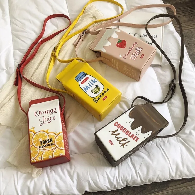Молочно-Оранжевая Сумка на плечо с принтом в виде коробки для женщин и девочек, маленькая сумка через плечо с фруктами и бананами, мини-кошелек для телефона, сумочка