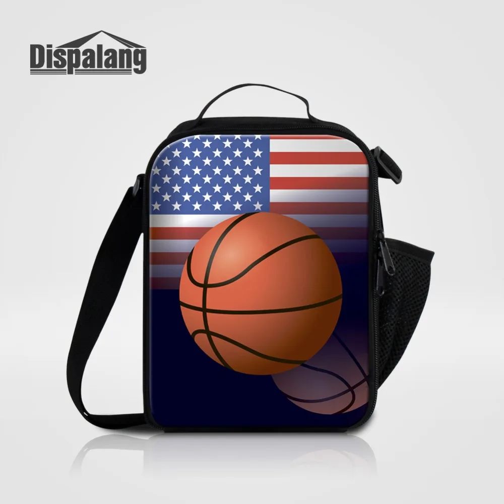 

Dispalang Basketballs Print Lunch Cooler Bag for Children Reusable Kids Lunchbox Footballs Insulated Picnic Food Bag Thermal Bag