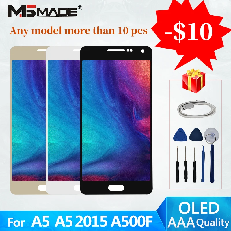 

AMOLED LCDs For Samsung A5 2015 A5 A500FU A500 A500F LCD & Touch Sreen Digitizer Display Replacement Assembly Parts 100% Tested