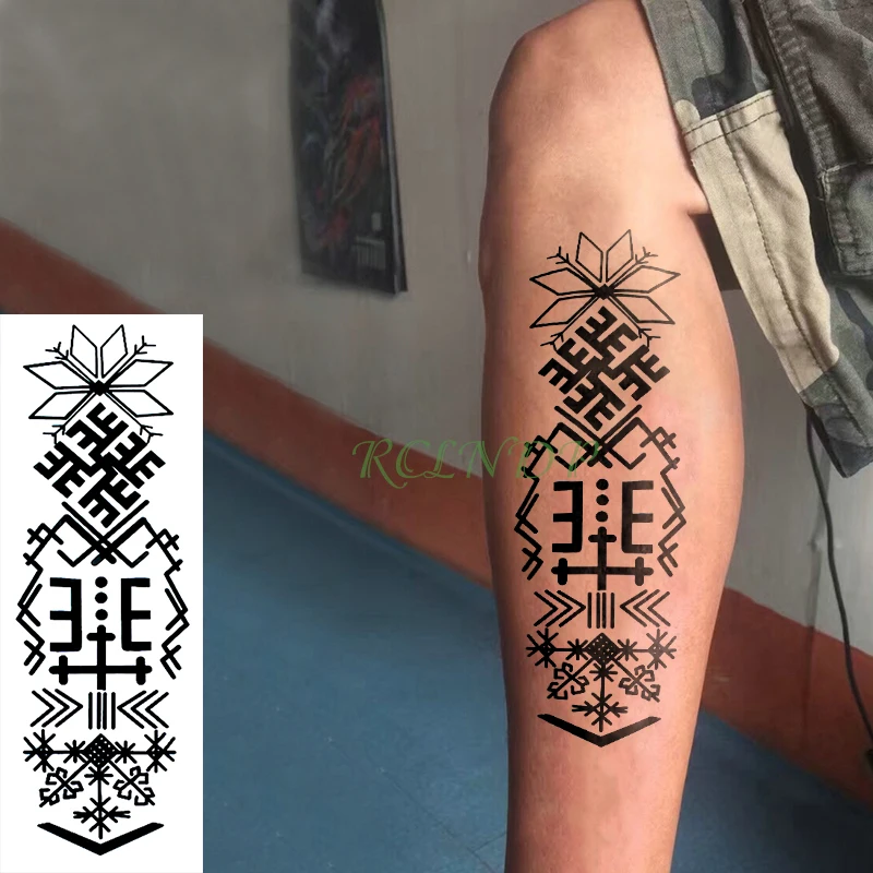 Водостойкая временная татуировка наклейка большая ромбовидная квадратная тотемная линия Татуировка пламя тату наклейка s флэш-тату поддельные татуировки для мужчин