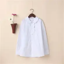 Детская одежда новая весенняя белая рубашка для девочек детская хлопковая рубашка с длинными рукавами и деревянными ушками Студенческие Костюмы
