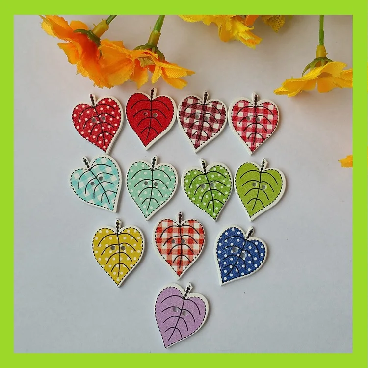 

100pcs 19mm*24MM Print Leaf shape Wood Buttons Children's Garment Sewing Accessories scrapbooking products botones decorativos