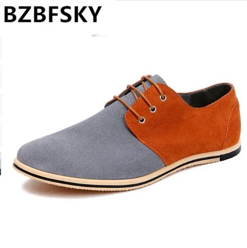 

BZBFSKY Casual Shoes For Men Large Size 38-49 Suede Leather Lace-up Style Spring/autumn Fashion Fight Color With Flat Men Shoes