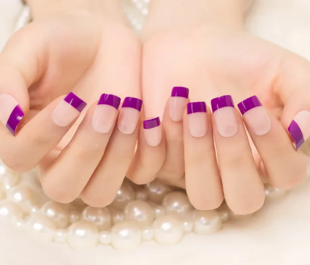 24pcs Set Natural Purple Artificial Fake Nails Tip Full Cover False 24pcs Set Natural Purple Artificial Fake Nails Tip Full Cover False Tips Stickers Finger