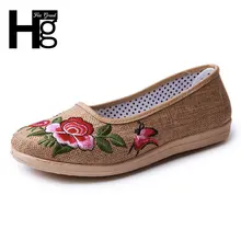 HEE GRAND New Chinese Traditional Embroider Craft Women’s Casual Shoes Comfortable Flat Shoes Flower Canvas Shoes XWD4018