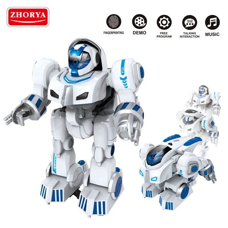 

Zhorya toys RC Robot Intelligent Program robot Fingerprint unlock Change two shapes STEM toys for Children and boys gifts