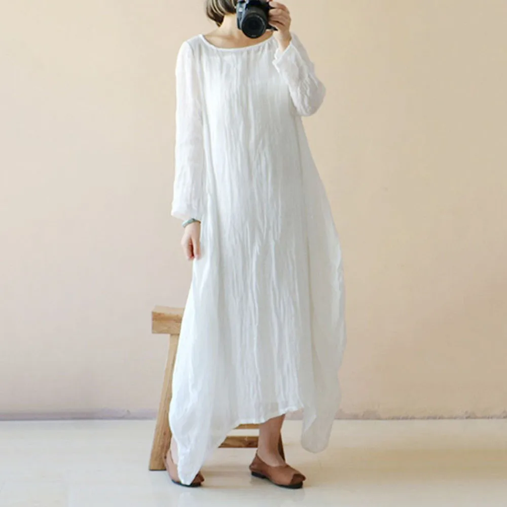 MISSOMO льняное платье женское повседневное свободное пляжное летнее платье белое длинное платье для девушек с длинным рукавом Макси длинное Vestidos размера плюс 5XL