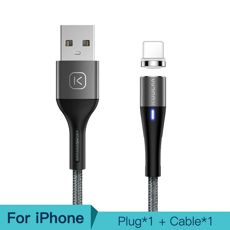 KUULAA Магнитный кабель Micro USB C 3A Быстрая Зарядка адаптер для iPhone samsung XiaoMi зарядное устройство магнит Быстрая зарядка usb type-C шнур - Цвет: Gray For iPhone