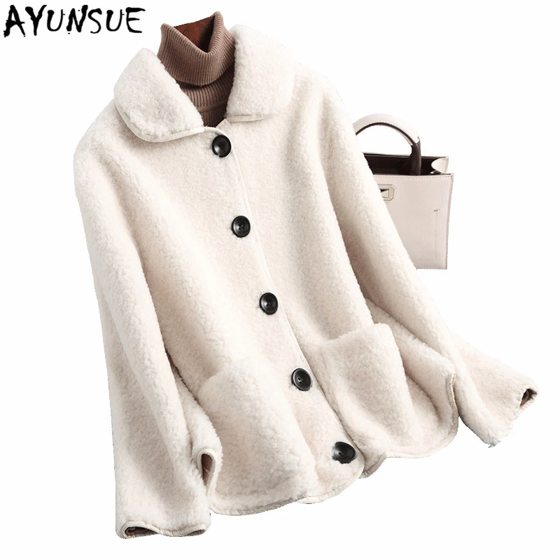 

AYUNSUE 2019 Winter Autumn Real Lamb Wool Coats Jacket Korean Fashion Elegant Slim Short Solid Real Women's Fur Coat 19013 LW339