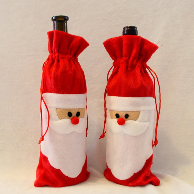 1PC Merry Christmas Santa Wine Bottle Bag Cover Xmas Dinner Party Table Decor