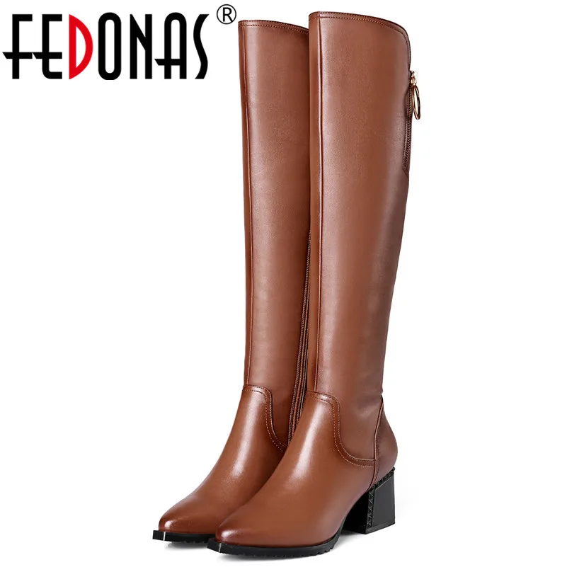 Koop FEDONAS Fashion Vrouwen Over De Knie Hoge Laarzen Hoge Hakken Echt Leer Puntige Teen Partij Schoenen Vrouw Vrouwelijke Strakke Hoge laarzen