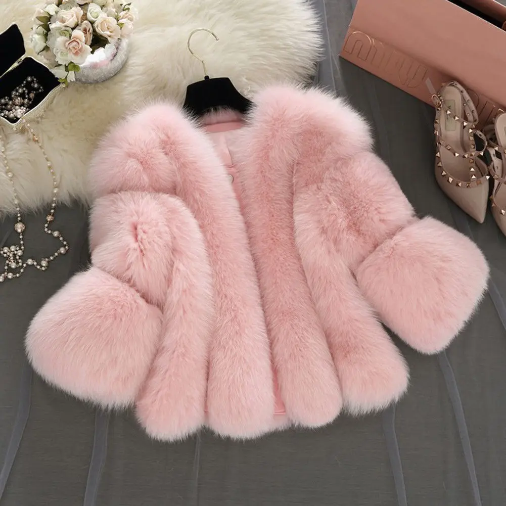 Furry Fur Coat Women Fluffy Warm Long Sleeve Outerwear Autumn Winter