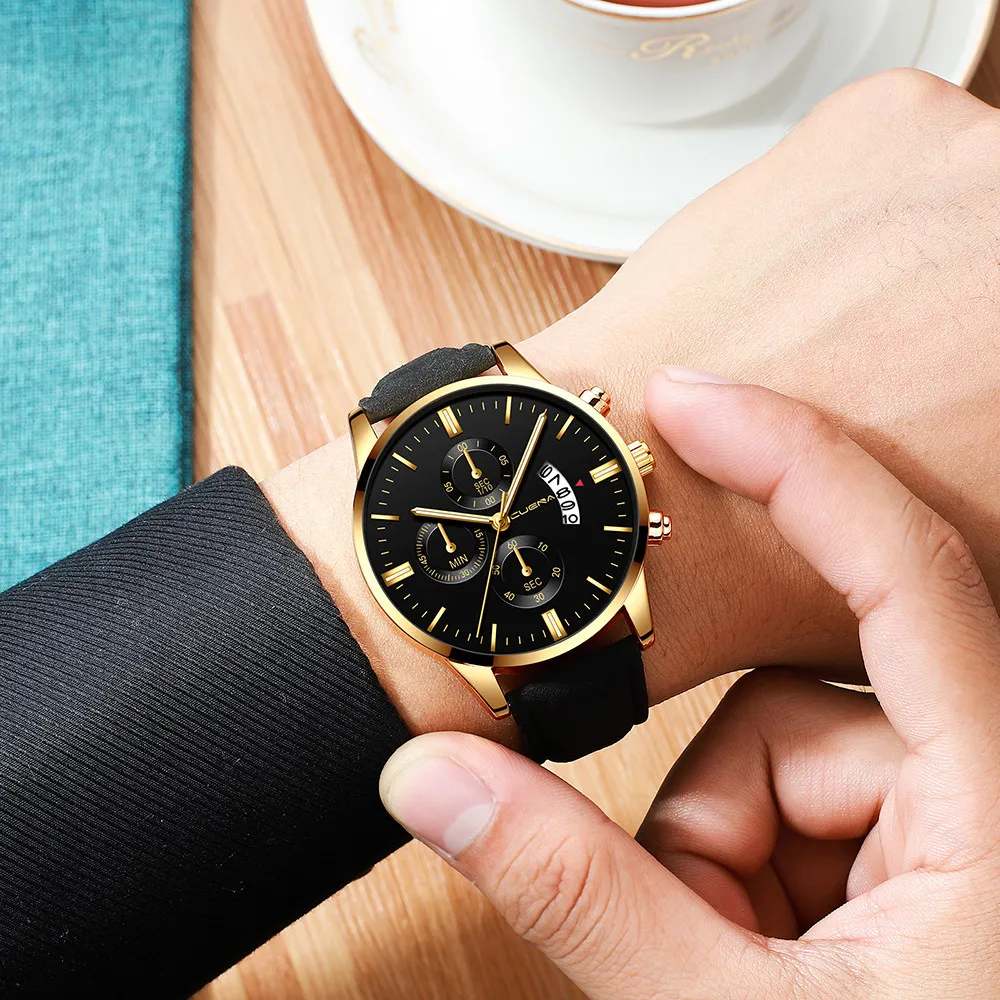 Часы мужские с датой Топ бренд Роскошные модные бизнес кожа Классические Золотые спортивные Кварцевые Relogio Masculino