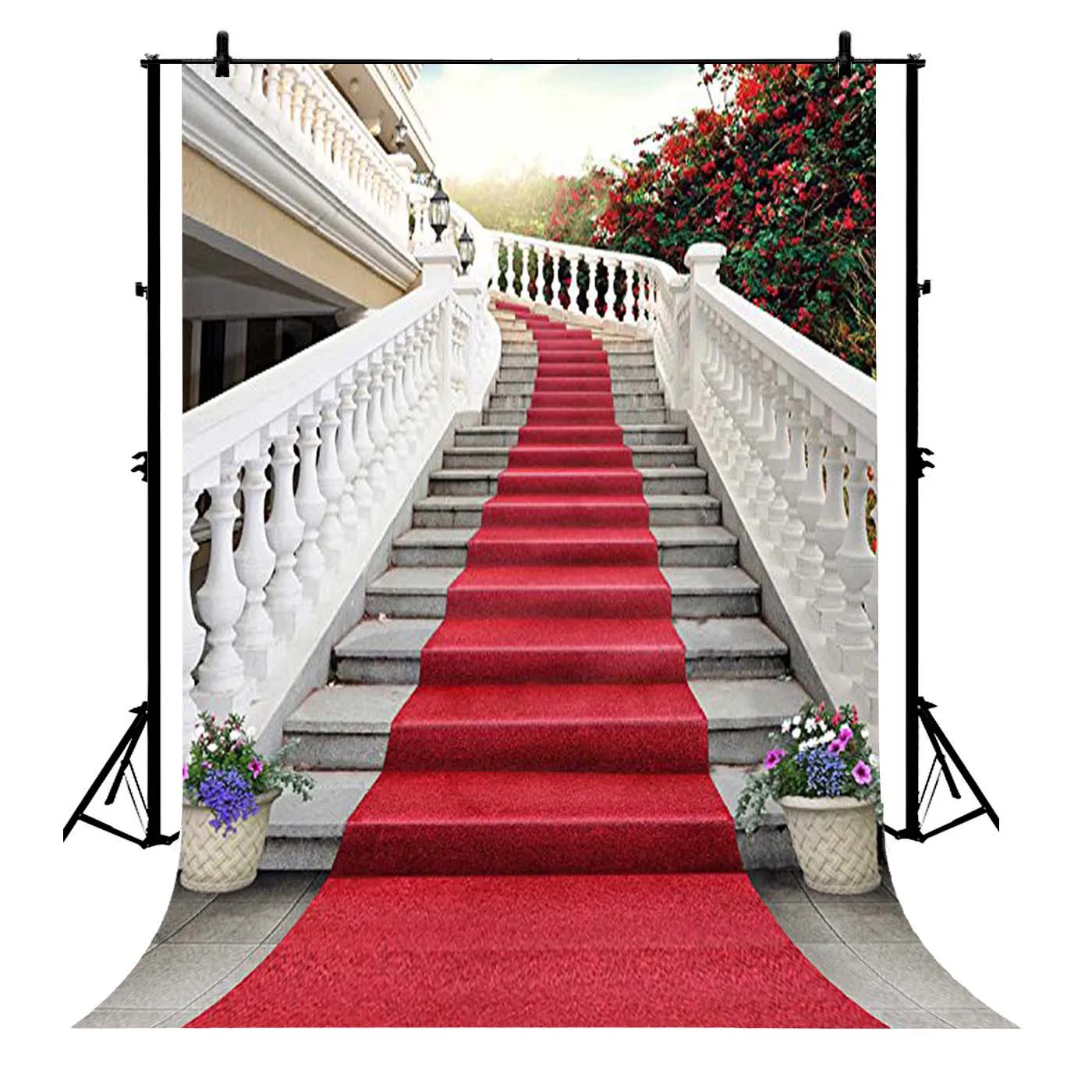 5x7ft Wedding Red Carpet Stairs Stage Polyester Photo Background Portrait Backdrop