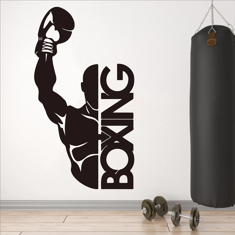 

Boxing Boxer Fight Wall Sticker Gym Fitness Exercise Vinyl Wall Decal Workout Sport Art Decor