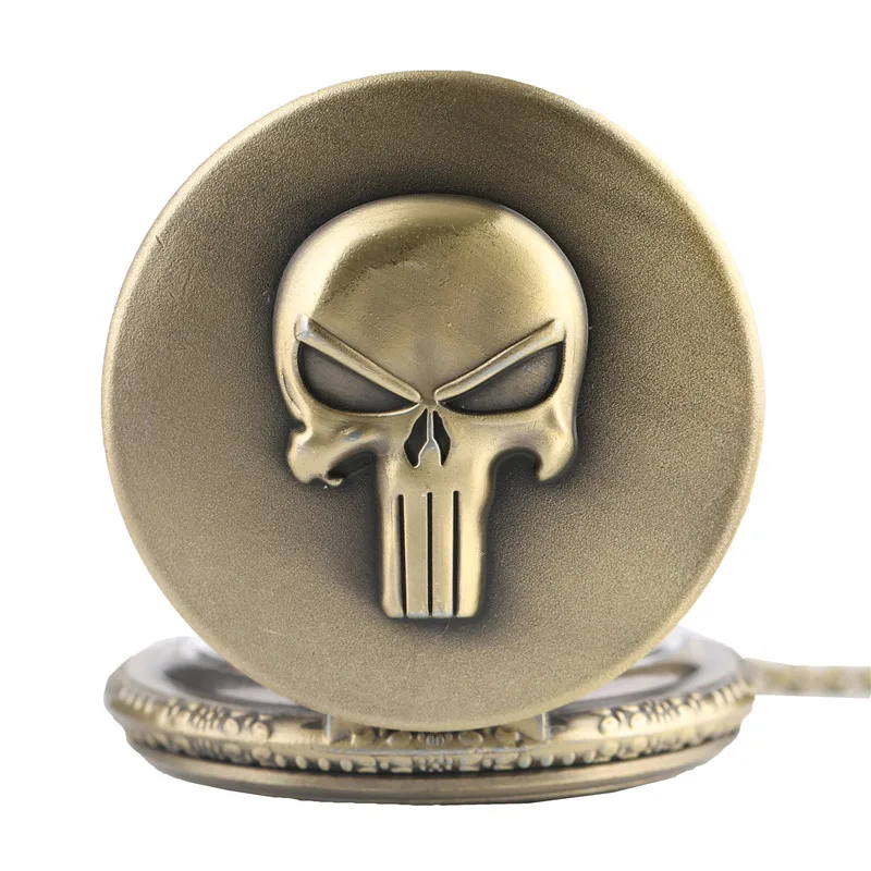 Punk Monster Pocket Watch Solid Skull Copper Sculpture Pendant Necklace Special Halloween Clock Unique Gifts for Boys Girls Teen (4)
