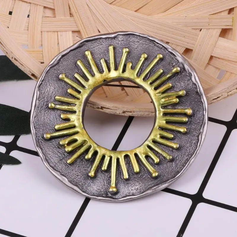 

JOCESTYLE Vintage Unisex Yellow Enamel Geometric Hollowed Sun Brooches Costume Lapel Jewelry Accessories Gift For Women Men