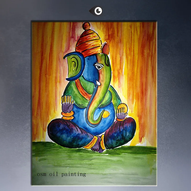 

High Skill Abstract India Long Elephant Oil Painting Wall Art Pictures on Canvas in Calligraphy and Painting for Home Decoration