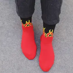 Для мужчин хип-хоп мода Дизайн красное пламя узор экипажа носки реалистичные жаккардовая огонь носки классические улица скейтборд хлопка