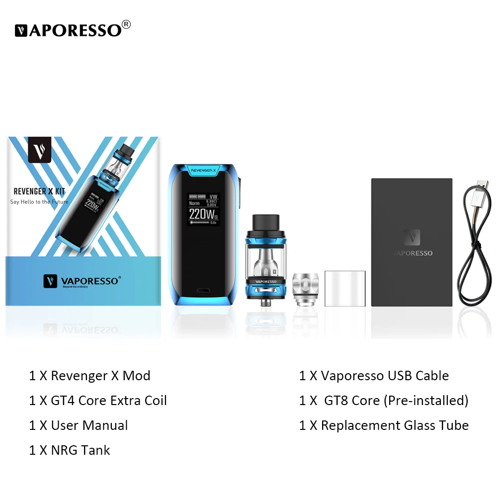 Электронная сигарета Vaporesso Revenger X Kit 220 Вт 2 мл 5 NRG бак вейп набор с катушкой