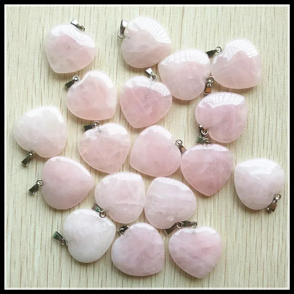 

50pcs/lot Fashion good quality love heart natural stone charms pendants for jewelry making 20mm Wholesale rose quartzs stone